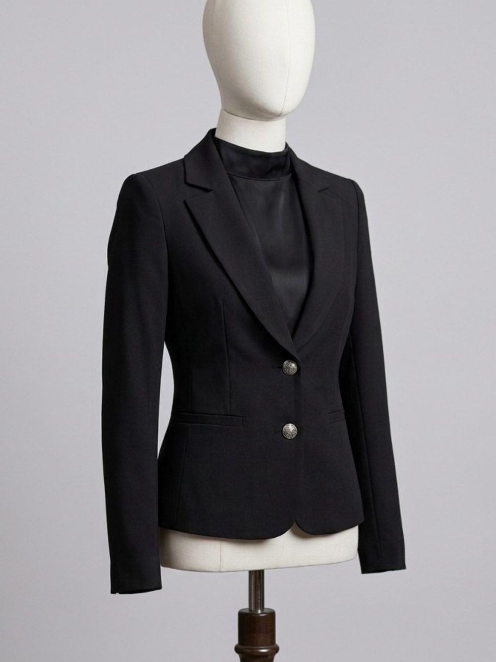 Nitrogen Black Blazer Jacket Silver Crest Buttons Lapel Collar Size (40) ( M )